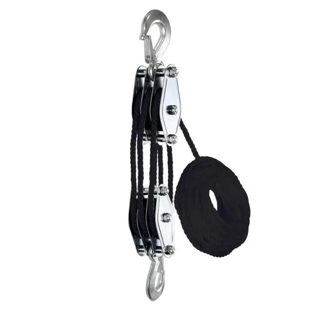 Bloco de Polia Multifuncional com Talha 5:1 para Corda Pesada - Capacidade de 2200 lbs, 50 pés, 3/8"