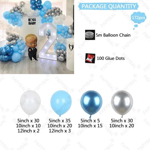 Conjunto de Balões de Látex Brancos e Azuis para Decoração de Festas de Aniversário e Baby Shower com Tema Chefe