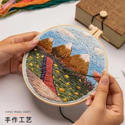 Cenário Bordado Kits para Adultos, Paisagem Bordados, Padrão Estampado, Montanhas e Lago, Cross Stitch Kits - Image 3