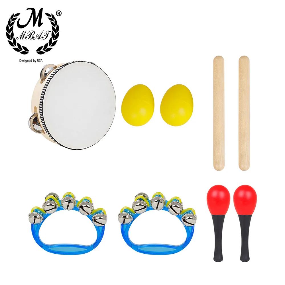 M MBAT-Percussão Conjunto de Instrumentos Infantis, Instrumento de Bateria, Preto, Cordeiro Chop, Pandeiro, Sand Egg, Ritmo Vara, 6 ", 5Pcs, Conjunto - Image 1