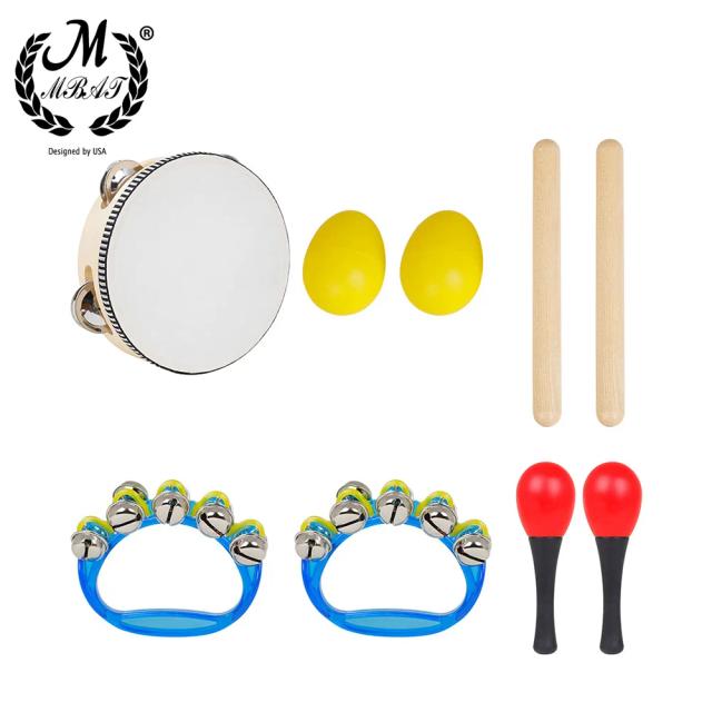 Conjunto de Instrumentos de Percussão Infantis com 5 Peças - Bateria, Pandeiro, Sand Egg e mais em Preto