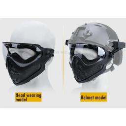 Máscara tática facial completa paintball airsoft cs tiro malha de aço respirável cabeça protetora capacete usando máscaras equipamentos caça - Image 6