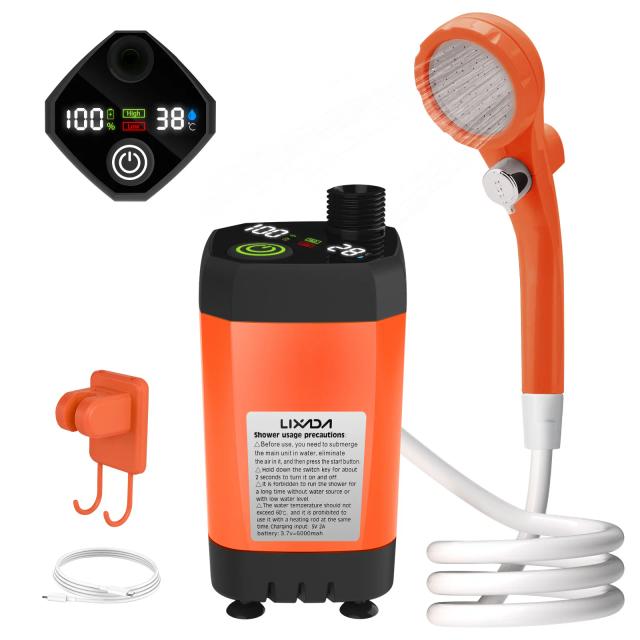 Chuveiro Portátil para Acampamento com Tela Digital Inteligente e Bateria de 6000mAh