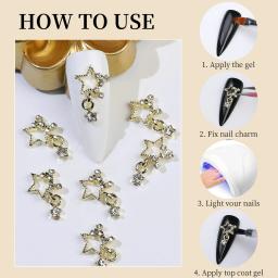 Silver Star Nail Charms com Strass, Shiny 3D Alloy, Heart Nail Jewelry, Y2K Charms para decoração de unhas acrílicas, 10 unid, 20 unid - Image 6