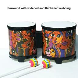 Tambor de mão bonito para crianças, instrumento de percussão, brinquedo musical, tambor artesanal, 2 baquetas coloridas - Image 5