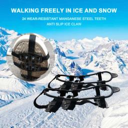 Garras de gelo antiderrapantes para escalada ao ar livre, Grips de neve unissex, Escalada Chain Crampon, Spike Shoe Covers, 24 dentes, inverno - Image 3