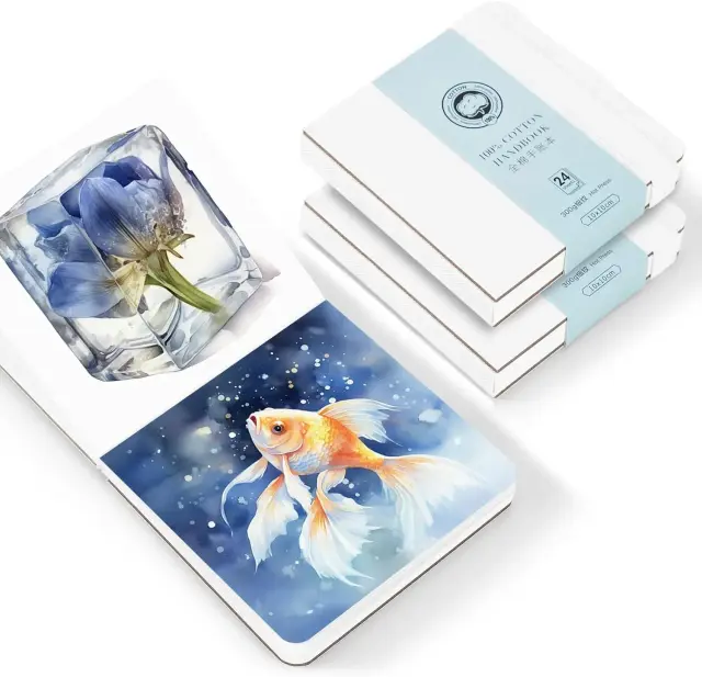 Papel Aquarela LIGHTWISH para Artistas - Sketchbook 100% Algodão com 48 Folhas, Ideal para Viagem, 3.94x3.94” - Pacote com 2 Unidades