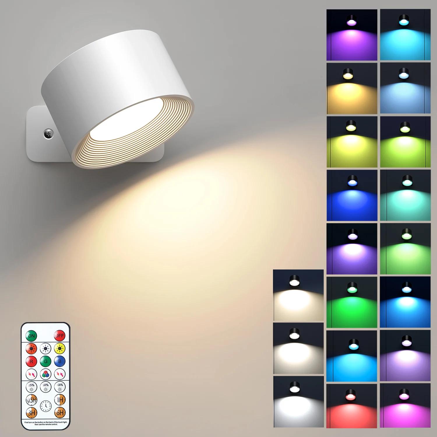 Luzes de parede RGB com controle remoto, 19 cores, rotação de 360 °, 2000 mAh bateria, brilho regulável, controle de toque - Image 1