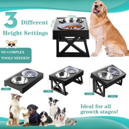 Tigelas elevadas de aço inoxidável para cães, 3 alturas ajustáveis, levantado Pet Stand, alimentador lento, tigelas de comida para cães pequenos, médios e grandes - Image 2