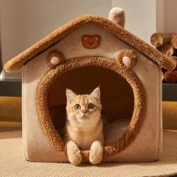 Casa dobrável para cães e gatos, Cama para cães pequenos, ninho quente, cama confortável para cachorros, sofá caverna, produto pet, inverno - Image 3