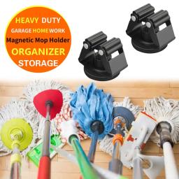 Suporte de vassoura magnético preto, Ferramentas de garagem, Suporte para esfregão, Suporte de parede para garagem, Cozinha, 4PK - Image 4