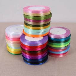 Fitas de seda cetim para decoração, DIY artesanato suprimentos, cadeira do casamento, branco, vermelho, verde, azul, rosa, roxo, cinza, 22 metros/rolo, 6mm - Image 1