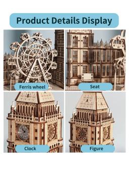 3d quebra-cabeça de madeira big ben modelo kits relógio de mesa diy blocos de construção presente criativo decoração para casa para a família presente de natal exclusivo - Image 3