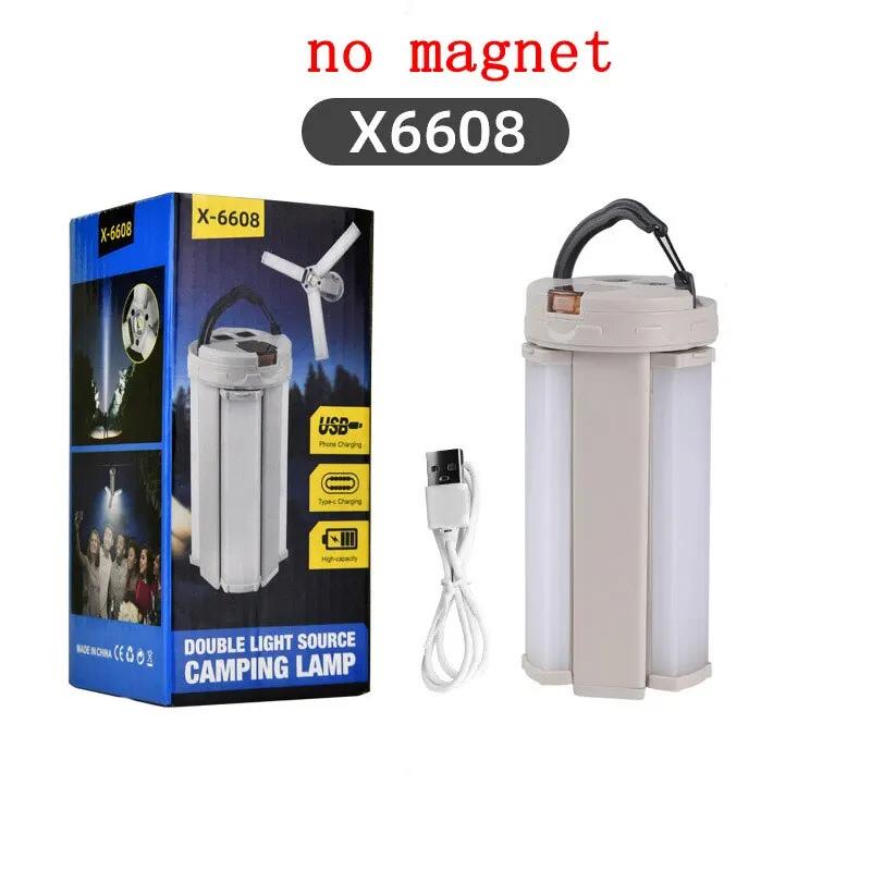 Lanterna LED portátil com dupla Fonte de Luz, Lâmpada Camping, Foldable Pendurado Luzes, Outdoor Caminhadas Tent, Holofote Forte, Fonte 3 Folhas - Image 1