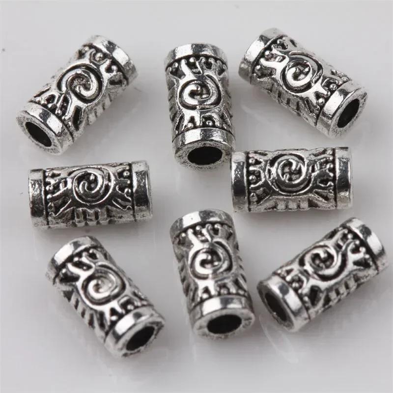 Atacado contas de tubo de prata tibetana diy metal espaçador tubo encantos contas de prata antigas para fazer jóias 20/50/100 peças - Image 1