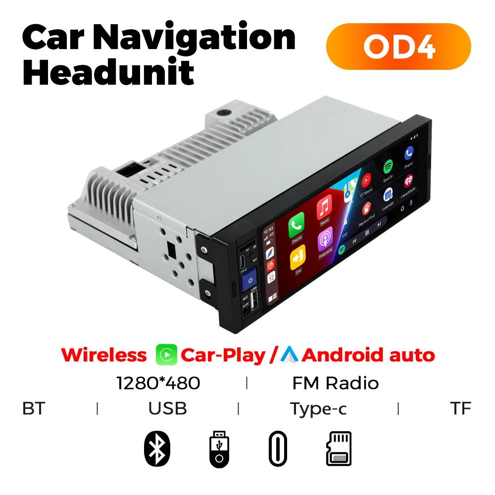 Carro universal multimídia player 1din android sistema inteligente sem fio carplay android suporte automático bt rádio fm conexão aux - Image 1