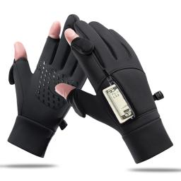 Inverno luvas quentes flip over expor dois dedos luvas à prova dwindproof água à prova de vento tela toque ciclismo esqui pesca luvas - Image 1