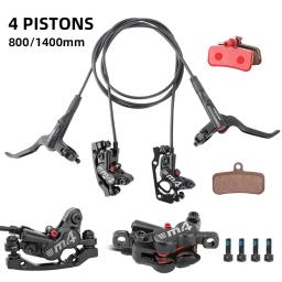 Meroca conjunto de freio hidráulico mtb de 4 pistões com capa protetora de silicone freio dianteiro e traseiro 800mm/1400mm freio a disco de bicicleta para mtb - Image 1