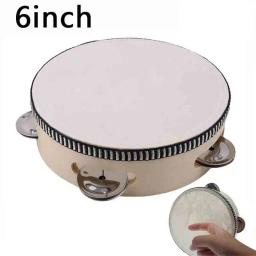 Sheep Skin Head Tambourine Tambor, 4 Pares, Jingles, moldura de madeira, batida Instrumento, Mão Tambor, Musical, 6" - Image 1