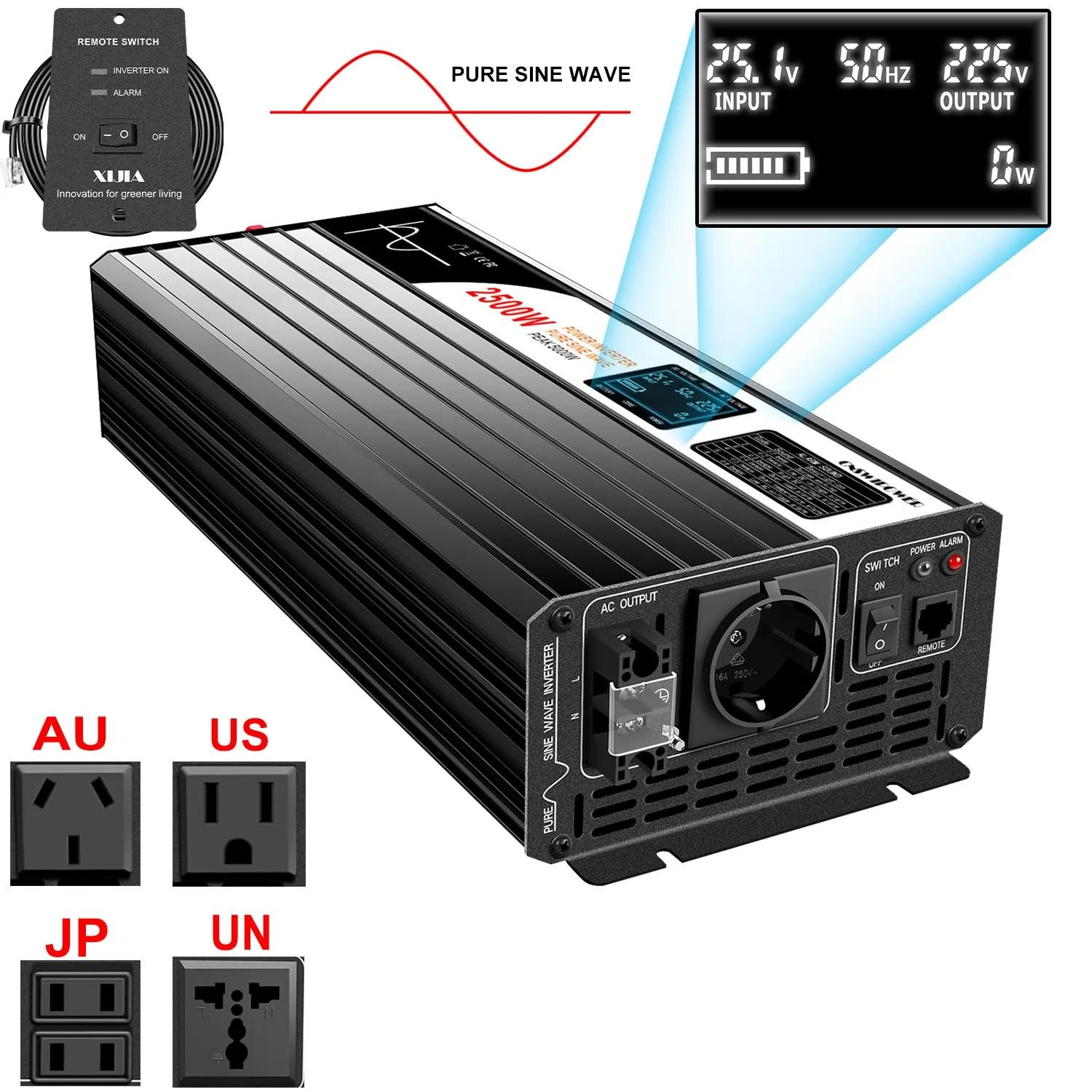 Inversor de energia solar de onda senoidal pura 2500W DC 12V 24V 48V para AC 110V 220V display LCD - Image 1