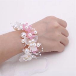 Headband e flor de pulso para crianças, pérola cristal Corsage, dama de honra mão flores, casamento, noiva bonita, acessórios do casamento - Image 2