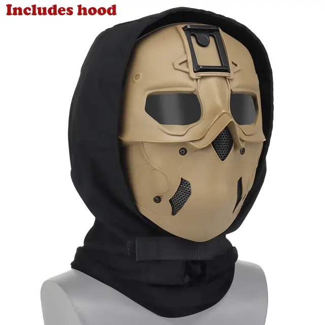 Máscara facial tática completa com capacete e capuz para Airsoft, Paintball, Cosplay e festas de Halloween