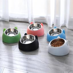 Bacia do alimento do aço inoxidável para o animal de estimação, Bonito cão e gato tigela, Para proteger a coluna cervical boca oblíqua de 15 graus - Image 2