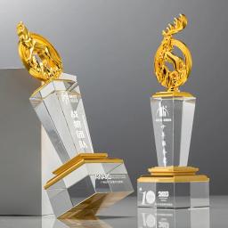 Troféu De Cristal Personalizado High-End, Lembrança Artesanato Presente, Decoração Para Casa, Criativo Metal Deer Troféus, Prêmio Comemorativo, 1Pc - Image 3