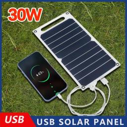 Painel solar com USB, impermeável, caminhadas ao ar livre e camping, bateria portátil, banco de carregamento do telefone móvel, 30W, 6.8V - Image 1