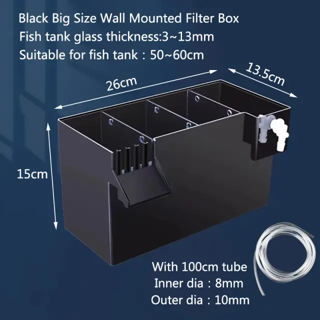 Filtro Externo para Tanque de Peixes em Acrílico Preto, Silencioso e Compacto com Separação Seca e Molhada e Sistema de Desbordamento de Gotejamento