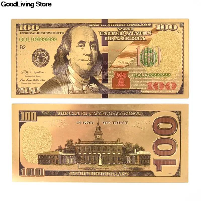 Dólares comemorativos para cédulas, 1 peça, folha de ouro preto antigo, usd 100, moeda, decoração de cédulas, dinheiro falso - Image 1