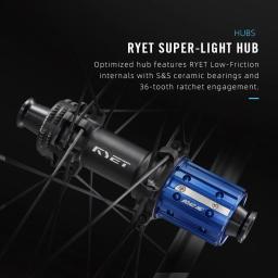 Ryet estrada carbono bicicleta rodado 1180g ultraleve cerâmica tubeless clincher freio a disco catraca 36t hub roda da bicicleta ciclismo jantes - Image 2