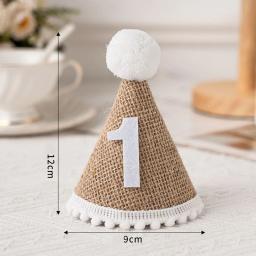 Chapéu de serapilheira para primeira festa de aniversário, feltro de linho, bandana, chuveiro de bebê, crianças, 1 °, 2 °, 3 ° anos, 1, 2, 3 - Image 4