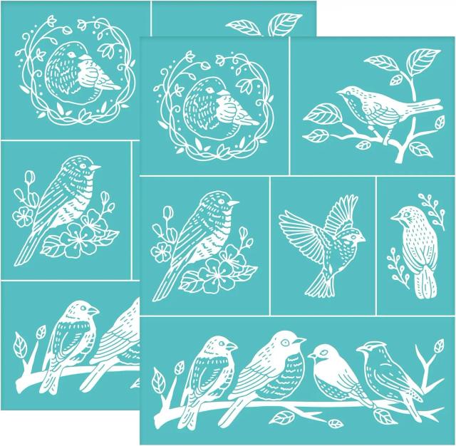 Stencils Reutilizáveis de Pássaros em Tela para Pintura - Conjunto com 2 Peças