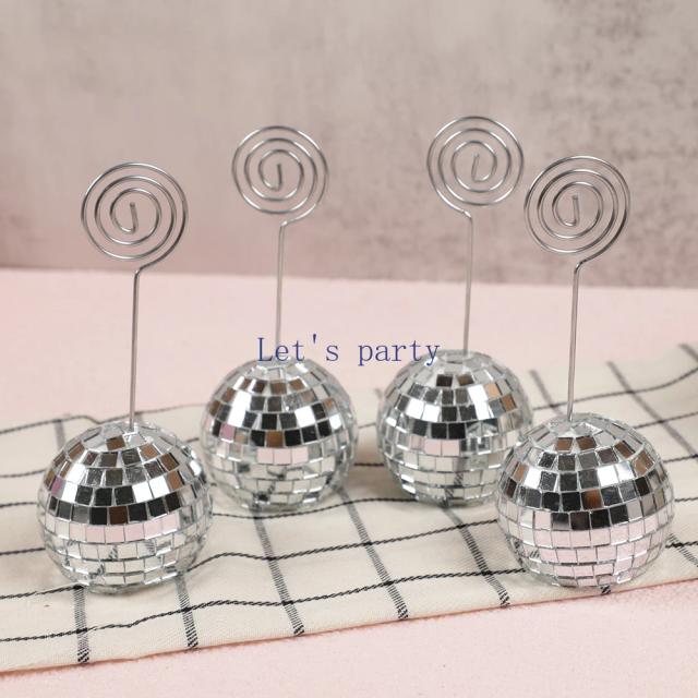 Disco Titular com Espelho para Despedida de Solteira e Decorações de Casamento e Aniversário - 4 Peças Elegantes com Número de Mesa e Clips de Nome