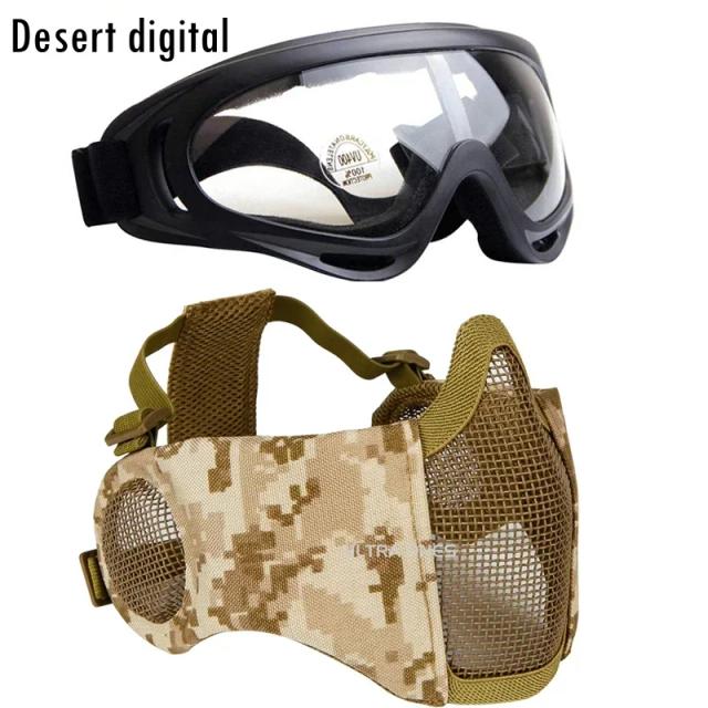 Máscara Meia Face Airsoft com Malha de Aço para Proteção em Tiro Tático, Caça ao Ar Livre e Paintball
