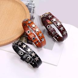 Braceletes de couro largos para homens e mulheres, envoltório estrela Punk Rock, picos vintage, rebite, joias góticas - Image 1