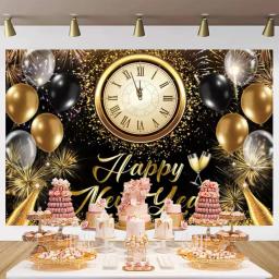Feliz Ano Novo Eve Tema Decoração, Fundo de Festa, Fogos de Artifício, Champanhe, Balão Dourado, Bandeira, Fundo de Reunião Família, 2025 - Image 4