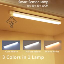 Sensor de movimento sem fio led night light usb recarregável longa tira barra lâmpada para armário cozinha guarda-roupa cabeceira escada tubo - Image 1