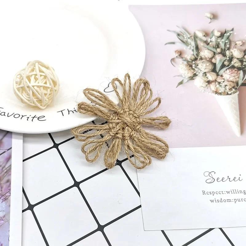 Flores de serapilheira de juta, 5 peças, fio de juta, flores artesanais para diy artesanato floral feito à mão, decoração de festa de casamento para casa - Image 1