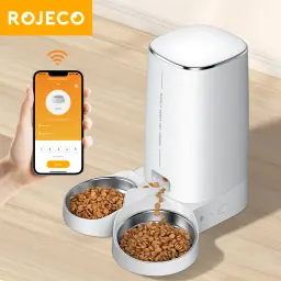 ROJECO-Alimentador Automático Pet, Dispensador Inteligente Kibble Food, Controle Remoto, Auto Wi-Fi, Alimentador Duplo para Cães e Gatos, Acessórios Pet - Image 1