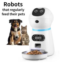 Inteligente automático suprimentos para animais de estimação robô dispensador de alimentos com registro voz placa de aço inoxidável lcd temporizador da tela para o cão gato tigela comida - Image 1