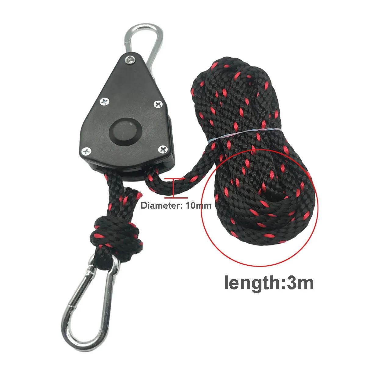 Heavy Duty ajustável catracas da polia da corda, Corda de barraca de acampamento, Amarrar cabide, Caiaque canoa barco arco, 10mm, 3 m, 5 m, 10m, 100kg - Image 1