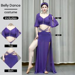 Roupas de prática de dança do ventre usar saia e topo 2 peças conjunto para mulheres adultas desempenho de palco traje de prática pessoal - Image 1