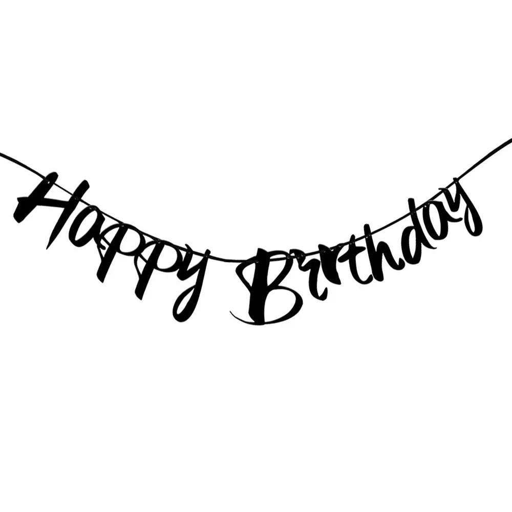 Banner de Aniversário Suspenso, Papel Preto e Dourado, Decoração de Festa de Aniversário, Aniversário, 16, 18, 21, 30, 40, 50, 60 anos - Image 1