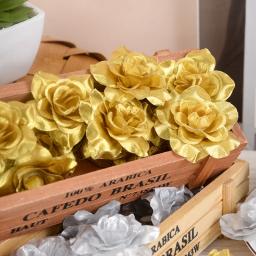 10/20/30pcs Prata & dourado Artificial Rose Seda Flor Cabeças Flores Decorativas Para O Casamento Home Party Decor Mini DIY Fake Flower - Image 1