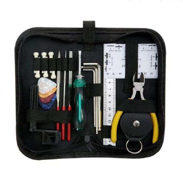 Kit Completo de Ferramentas para Manutenção de Guitarras com 23 Peças, Incluindo Cortador de Cordas, Régua e Ajuste de Ação