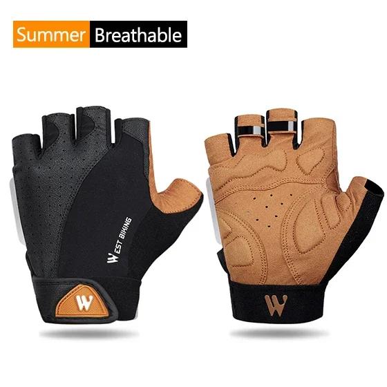 WEST BIKING-Luvas de ciclismo de dedo meio longo antiderrapante para homens e mulheres, almofada 3D, luvas de bicicleta respiráveis, luvas de bicicleta MTB, luvas esportivas - Image 1