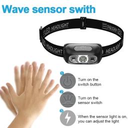 Portátil LED Sensor Farol, luz forte, USB recarregável, lanterna principal, ao ar livre, camping, pesca, lanterna de emergência - Image 3