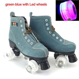 Patins de couro pu, patins de linha dupla, mulheres, homens, adultos, duas linhas, sapatos de patinação, patines com pu piscando ou não rodas sp7 - Image 5